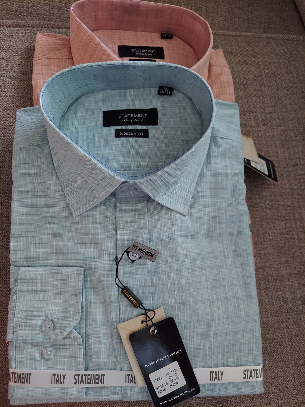 NWT !!! STATEMENT CONFIDENCE brand,Modern Fit.Lt Blue And Lt.Rust Dress Shirts.